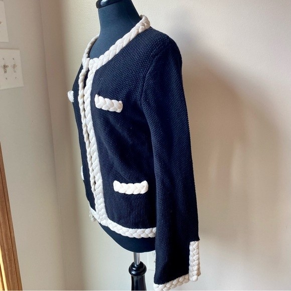 INC Cardigan Sweater Braided Knit Wool Black White Structured Dog Show NWT - Picture 4 of 10